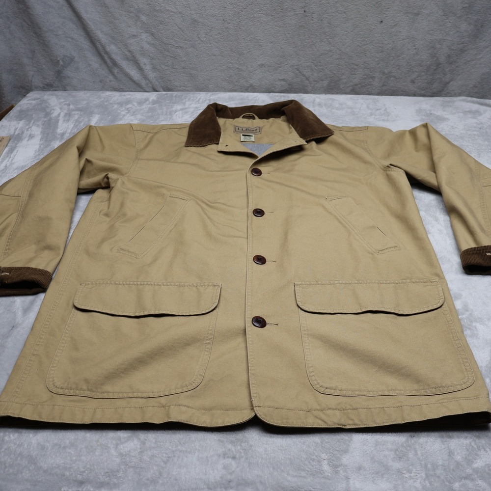 LL Bean Jacket Men Large Tall Brown Canvas Corduroy Workwear Barn Field Coat VTG